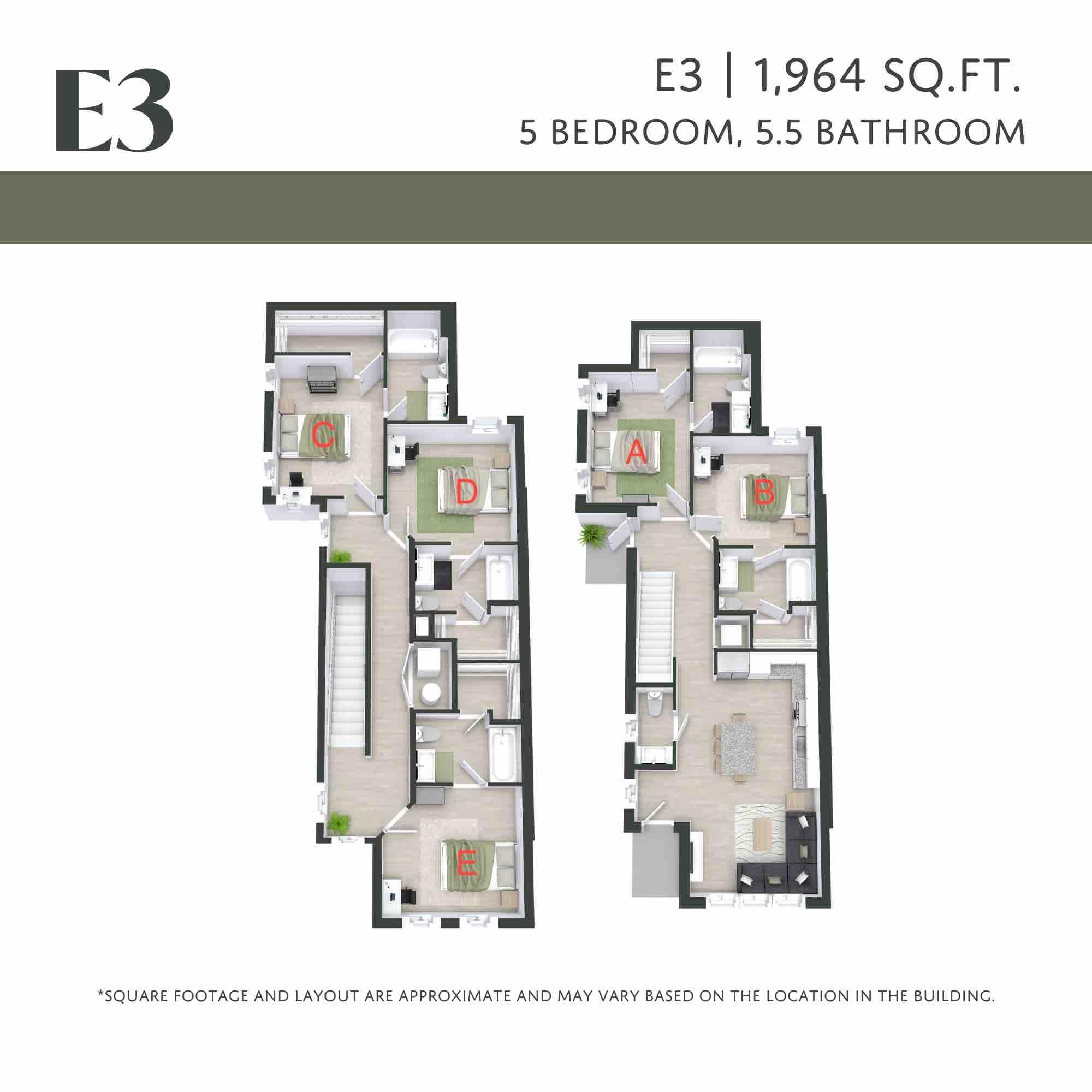 Monarch Gainesville Student Living by UF Campus | E3 5 Bedroom Floorplan